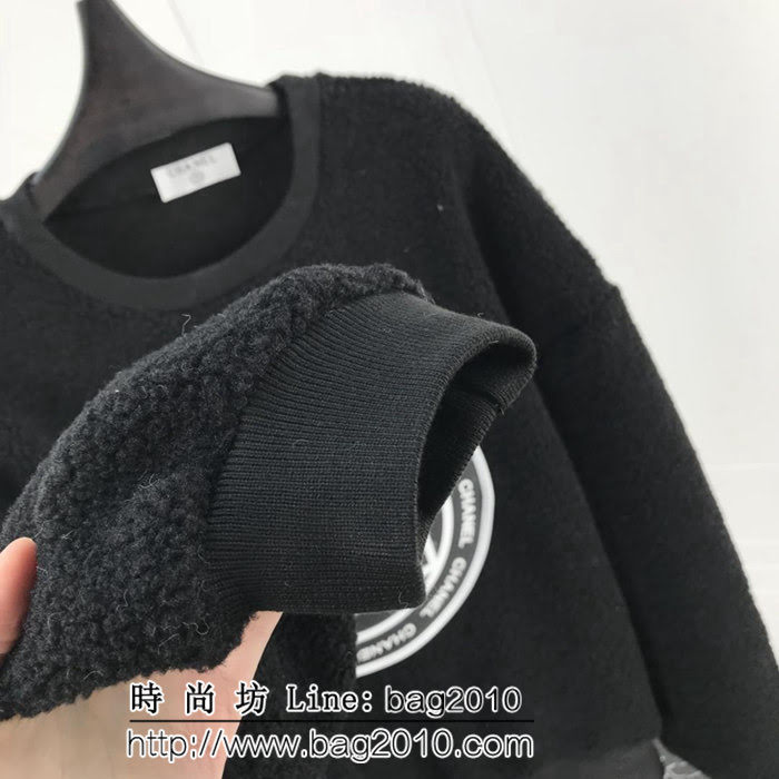 CHANEL香奈兒 18ss秋冬新款 中古橡膠圖案 內裏絲絨 羊羔毛長袖衣 情侶款 ydi1878